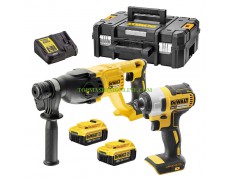 Комплект акумулаторни инструменти DeWALT DCK2023M2T 18 V, Li-Ion - Акумулаторен безчетков перфоратор SDS plus DeWALT DCH133 2.6 J + Ударен безчетков акумулаторен винтоверт DeWALT DCF787N 1/4”, 170 Nm в куфар thumbnail image