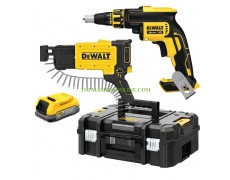 Акумулаторен безчетков винтоверт за гипсокартон DeWALT DCF620E1K 18 V, 1.7 Ah, 30 Nm Li-Ion, с пълнител за винтове на лента DCF6202 в куфар thumbnail image